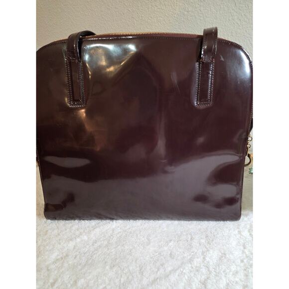 Salvatore Faragamo Shoulder Bag Brown Enamel Leather Tote - Picture 3 of 16